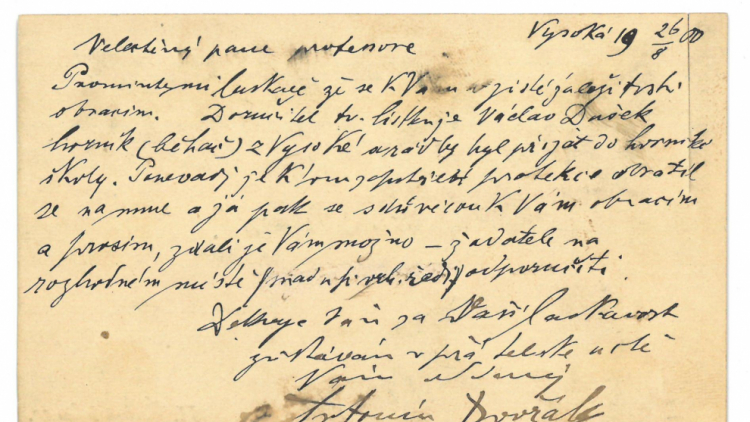 V příbramském archivu objevili vizitku Antonína Dvořáka s jeho rukopisem