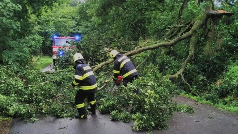 U Mníšku pod Brdy uzavřelo silnici po sobotní bouřce asi 20 popadaných stromů