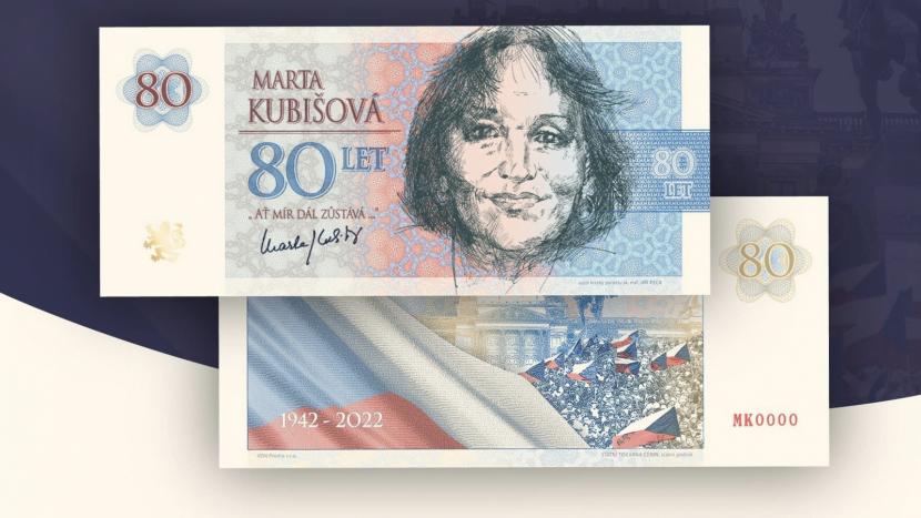 K osmdesátinám Marty Kubišové vydala tiskárna cenin pamětní bankovku