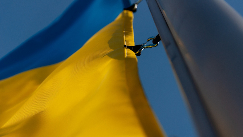 Část účastníků demonstrace se pokusila sundat ukrajinskou vlajku z muzea