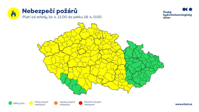 Kvůli suchu a větru je zvýšené riziko vzniku požárů, sucho ještě potrvá