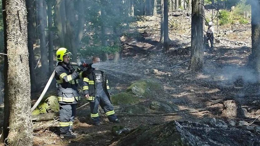 U Příbrami hoří les, hasiči si vyžádali pomoc další techniky