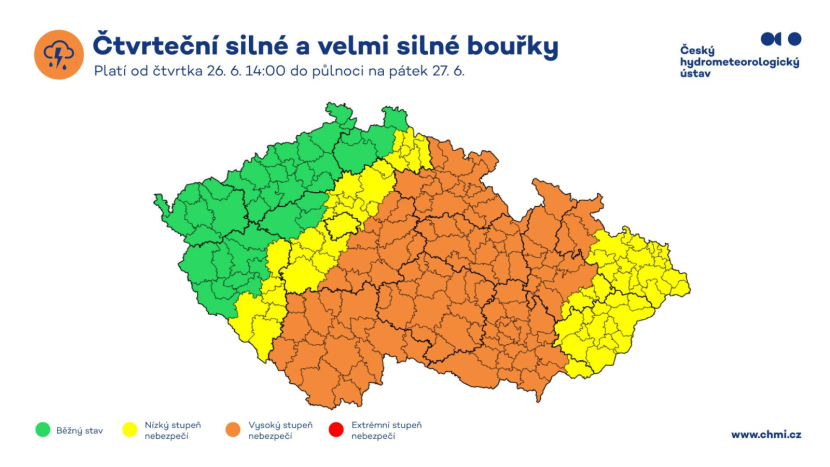 Výstraha: Ve čtvrtek hrozí vedra, silné bouřky a přívalové deště