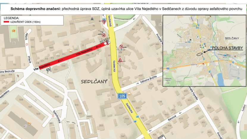 Sedlčany uzavřely ulici Víta Nejedlého kvůli opravě vozovky