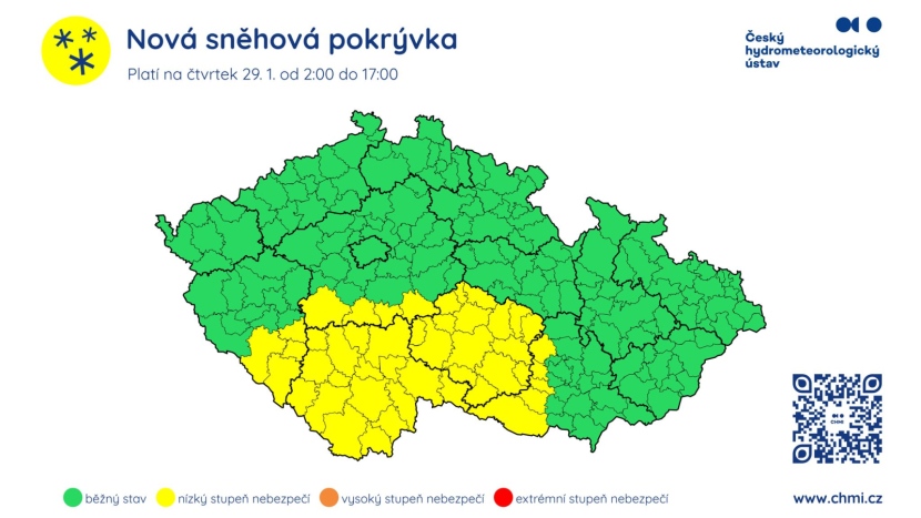 Meteorologové varují před novou sněhovou pokrývkou. Ve čtvrtek může sněžení komplikovat dopravu