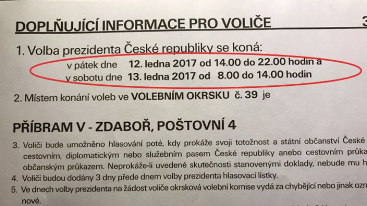 Upozornění týkající se tiskové chyby v doplňujících informacích pro volby prezidenta České republiky