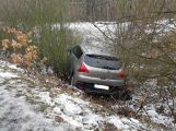 Řidička nezvládla řízení a Peugeot sjel do křoví pod strání