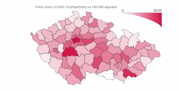 Příbramsko v počtu nakažených na 100.000 obyvatel dohání v posledních dnech nejpostiženější Prahu