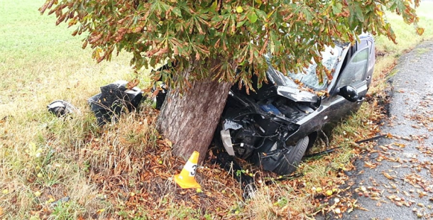 U Svatého Pole skončil Hyundai ve stromě, jeden zraněný