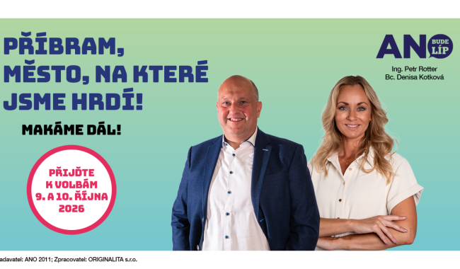 ANO Příbram (číslo 9) představuje kandidáty Denisu Kotkovou a Petra Rottera