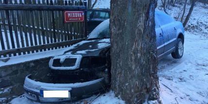 Aktuálně: Po nehodě zůstal vůz zaklíněný mezi stromem a plotem