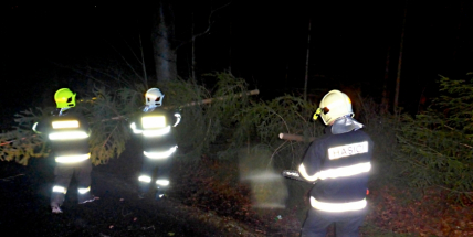Pád stromu přes silnici si vyžádal noční výjezd hasičů