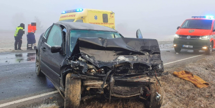 Čelní střet dvou vozidel uzavřel silnici mezi Dlouhou Lhotou a Obořištěm