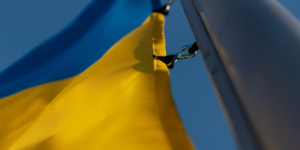 Část účastníků demonstrace se pokusila sundat ukrajinskou vlajku z muzea