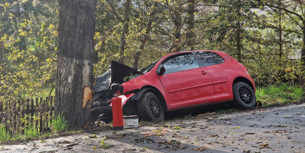 U Hluboše havarovalo auto do stromu, řidiče do nemocnice přepravil vrtulník