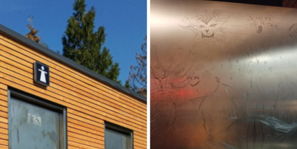 Vandalismus na Dvořákově nábřeží: Veřejné toalety se staly plátnem pro „umělce“ s ostrým nástrojem