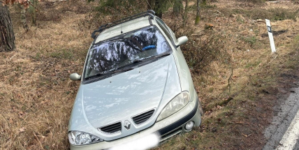 Osobní auto skončilo po smyku u Trnové v příkopu