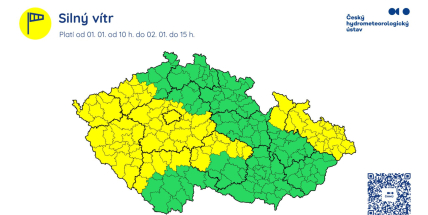 Meteorologové vydali výstrahu kvůli silnému větru a tvorbě závějí