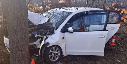 Auto narazilo do stromu v Obecnické ulici, na místo letěl vrtulník