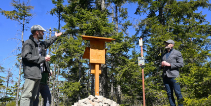 Brdský vrchol Praha nově zdobí další dřevěný označník s reliéfem jelena