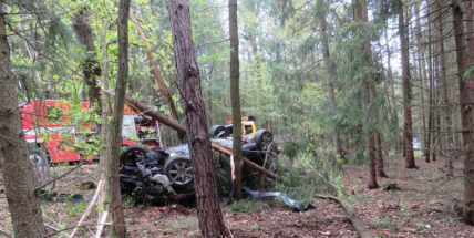 Vůz přerazil několik stromů, řidič skončil jen s lehkým zraněním