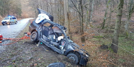 Právě teď: Po nárazu do stromu zůstala řidička uvězněna ve vozidle, v místě přistává záchranářský vrtulník