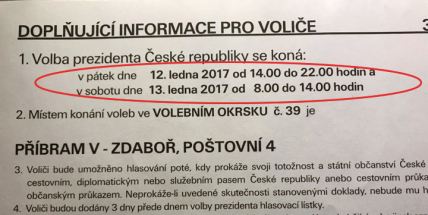 Upozornění týkající se tiskové chyby v doplňujících informacích pro volby prezidenta České republiky