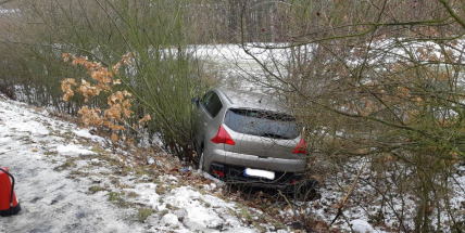 Řidička nezvládla řízení a Peugeot sjel do křoví pod strání