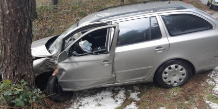 Dostal smyk a Octavii zdemoloval o strom v lese, došlo ke zranění řidiče