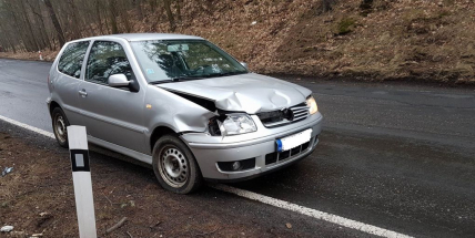 Volkswagen se v lesním úseku střetl se srnou